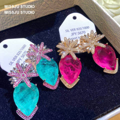 Candy Color Floral Stud Statement Crystal Earrings