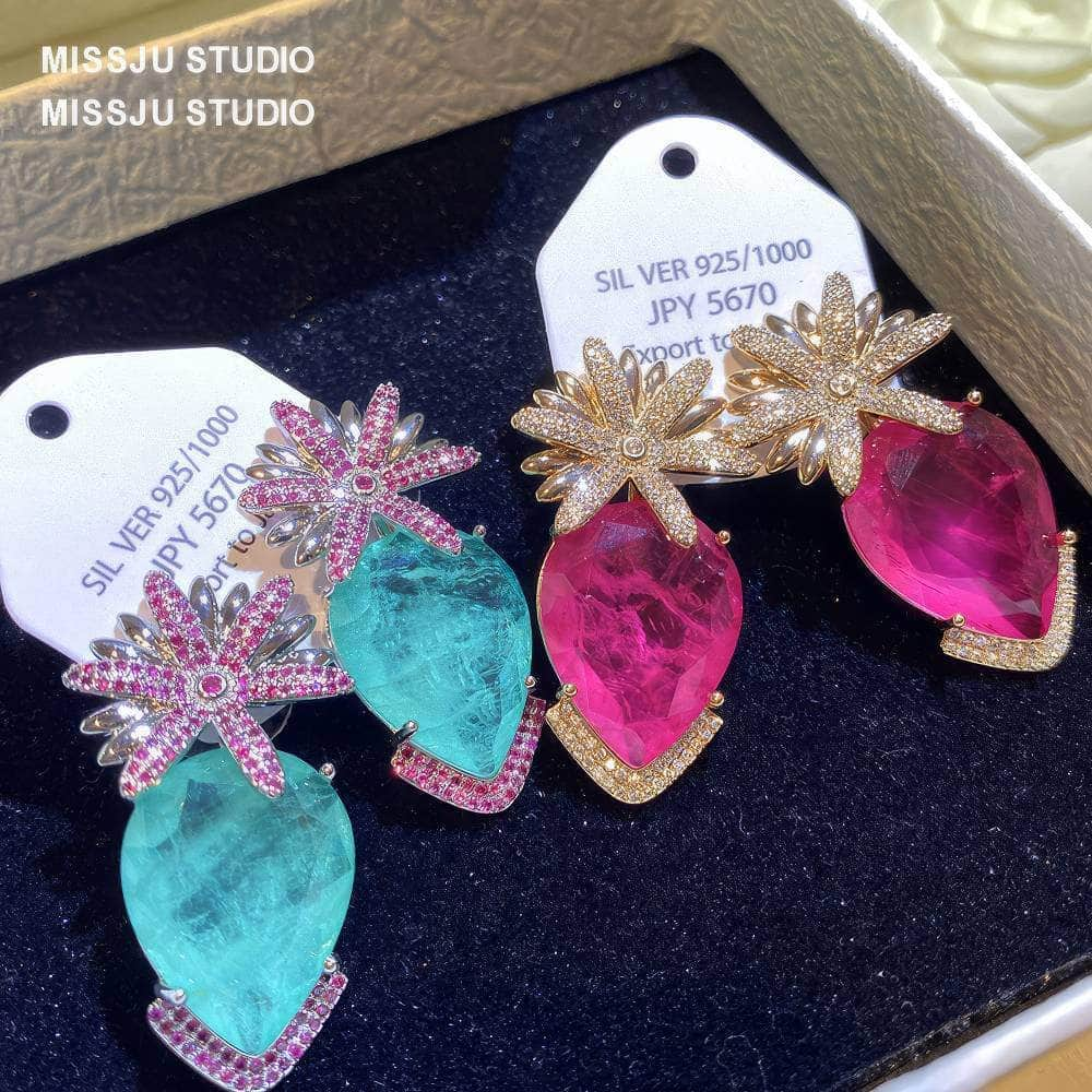 Candy Color Floral Stud Statement Crystal Earrings