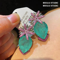 Candy Color Floral Stud Statement Crystal Earrings Green