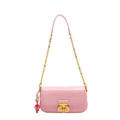 Candy- Colored Croc Shoulder Bag with Metal Lock Deco