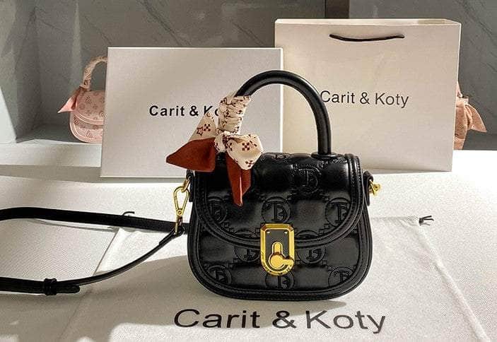 Canvas Mini Saddle Handbag with Lock Detail Black