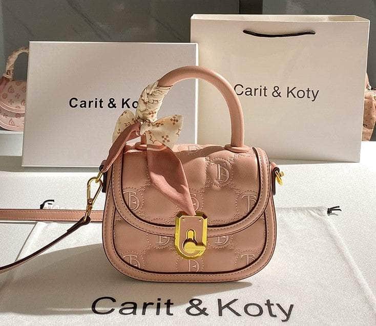 Canvas Mini Saddle Handbag with Lock Detail Pink