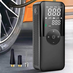 CARSUN Rechargeable Air Pump: Portable Digital Cordless Tire Inflator for Car, Motorcycle, Bicycle, and Balls Black