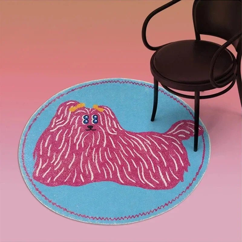 Cartoon Puppy Round Rug - IG Cute, Fluffy, Large Area for Living Room, Children's Bedroom, Home Decoration, Cloakroom Mat