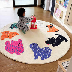 Cartoon Puppy Round Rug - IG Cute, Fluffy, Large Area for Living Room, Children's Bedroom, Home Decoration, Cloakroom Mat