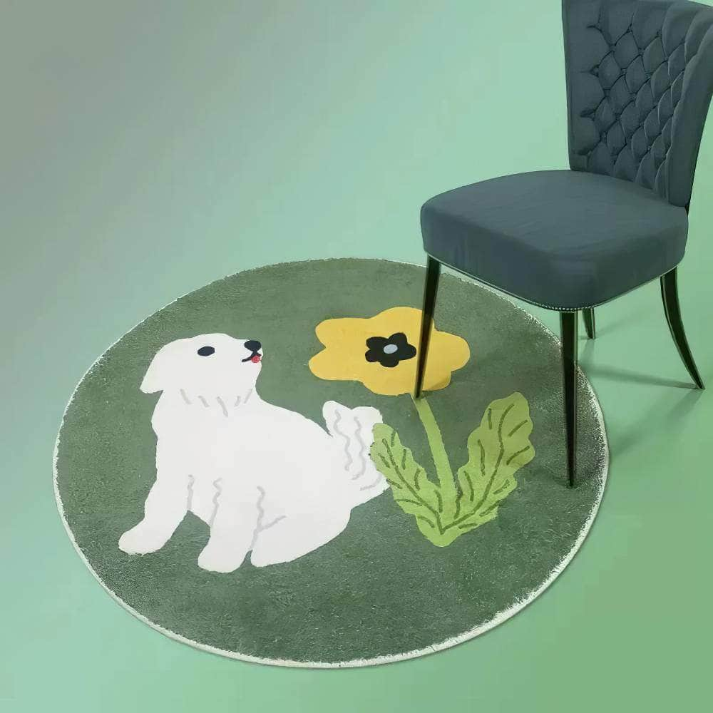 Cartoon Puppy Round Rug - IG Cute, Fluffy, Large Area for Living Room, Children's Bedroom, Home Decoration, Cloakroom Mat