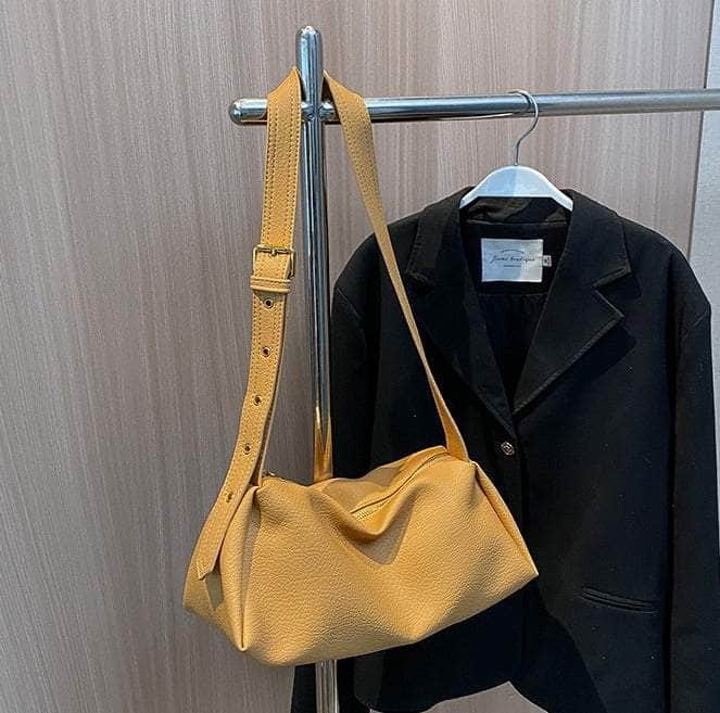 Casual Top Handle Shoulder Leather Bag Yellow
