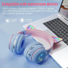 Cat's Ears RGB Light TWS Headset - Pink Gradient New Headphones, Smile Face, Perfect Gift for Little Girls, Compatible with Any Phone