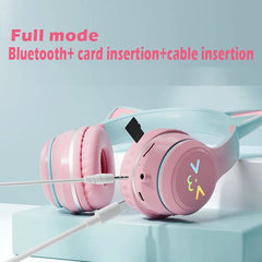 Cat's Ears RGB Light TWS Headset - Pink Gradient, Smile Face, Ideal Gift for Girls