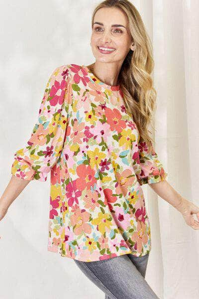 Celeste Full Size Floral Flounce Sleeve Top