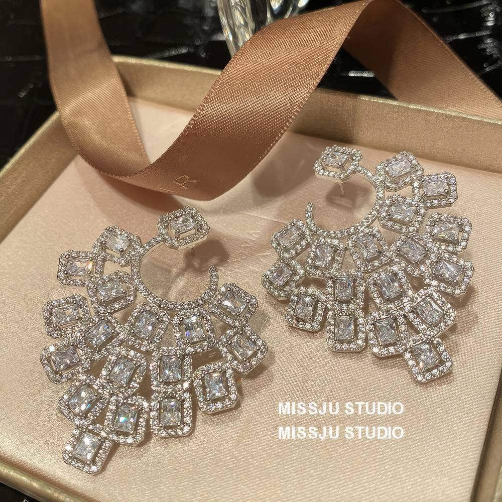 Chandelier Drop Stud Tiered Statement Earrings White