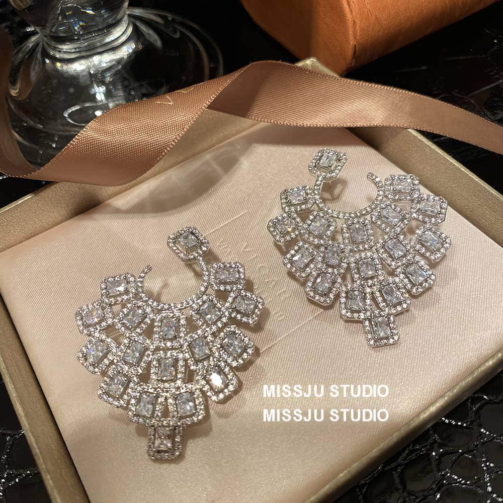 Chandelier Drop Stud Tiered Statement Earrings White