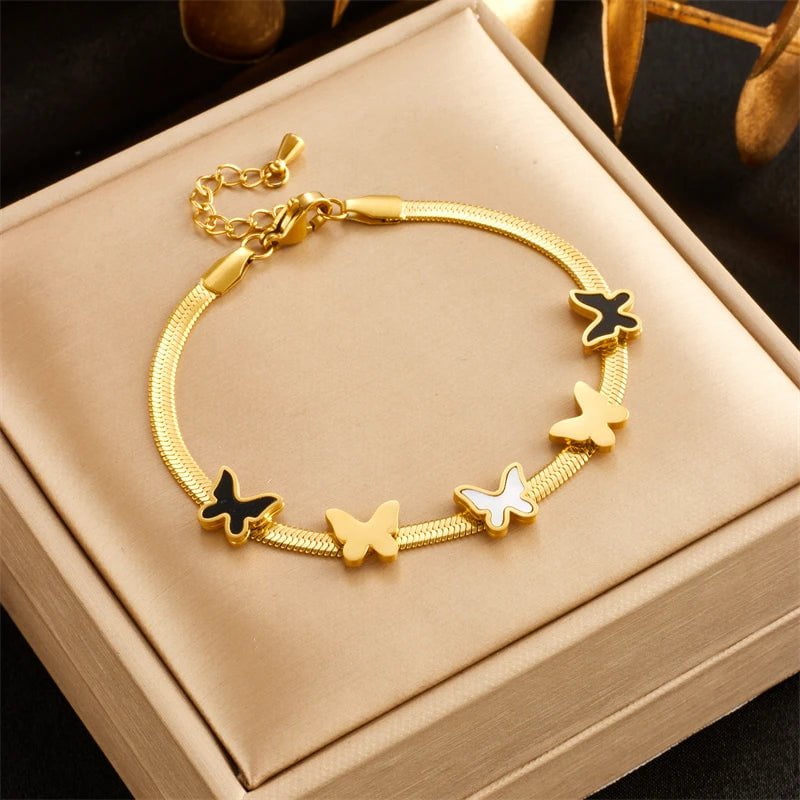 Charm Bracelet for Women: Butterfly, Heart, and Star on Trendy Snake Chain B975