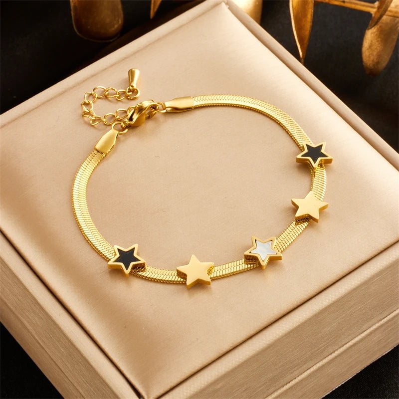 Charm Bracelet for Women: Butterfly, Heart, and Star on Trendy Snake Chain B979