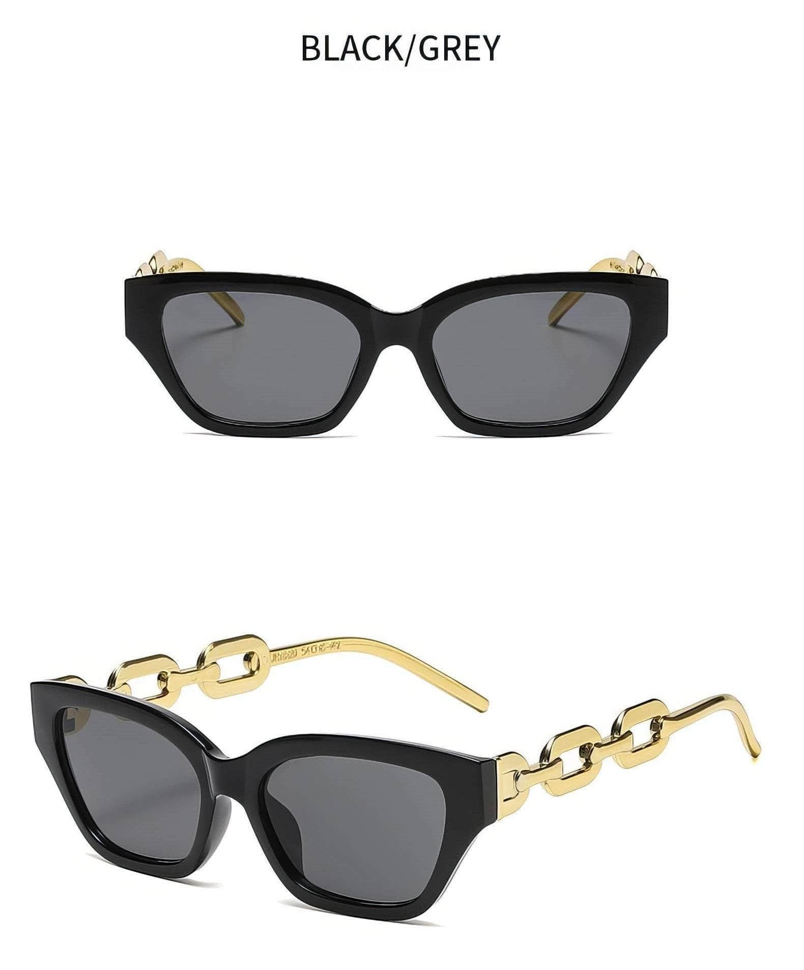 Charm Mirror Lens Chain Detailed Sunglasses