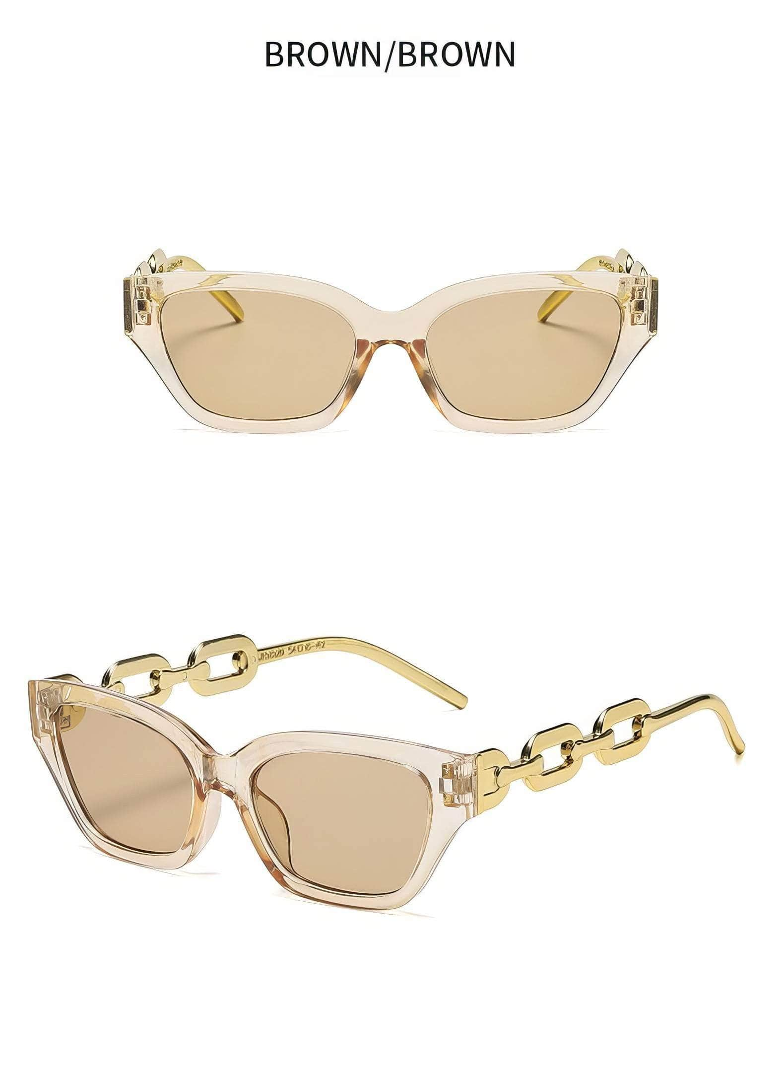 Charm Mirror Lens Chain Detailed Sunglasses