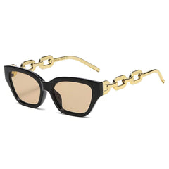 Charm Mirror Lens Chain Detailed Sunglasses Black/Brown / Resin