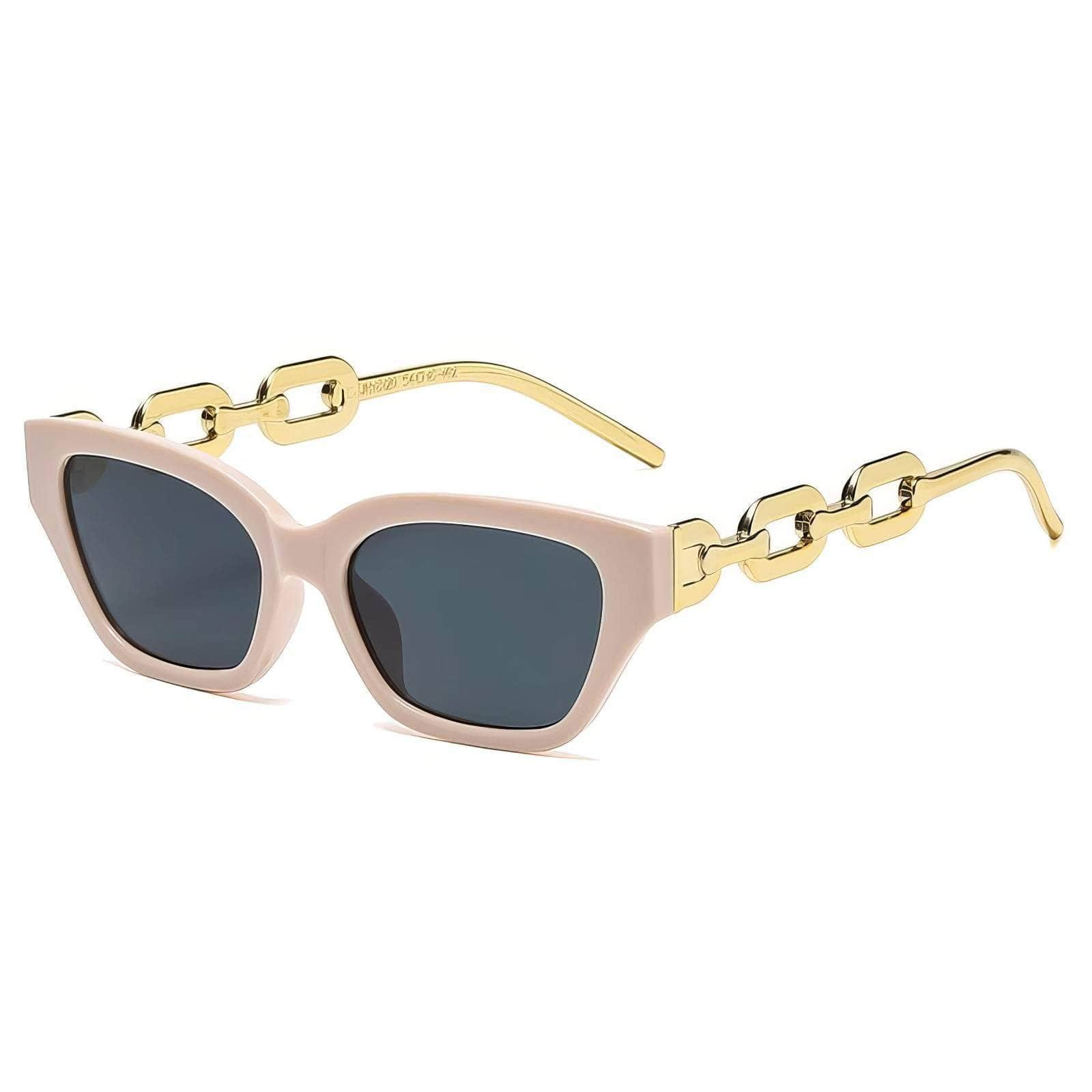 Charm Mirror Lens Chain Detailed Sunglasses Milk Tea/Gray / Resin