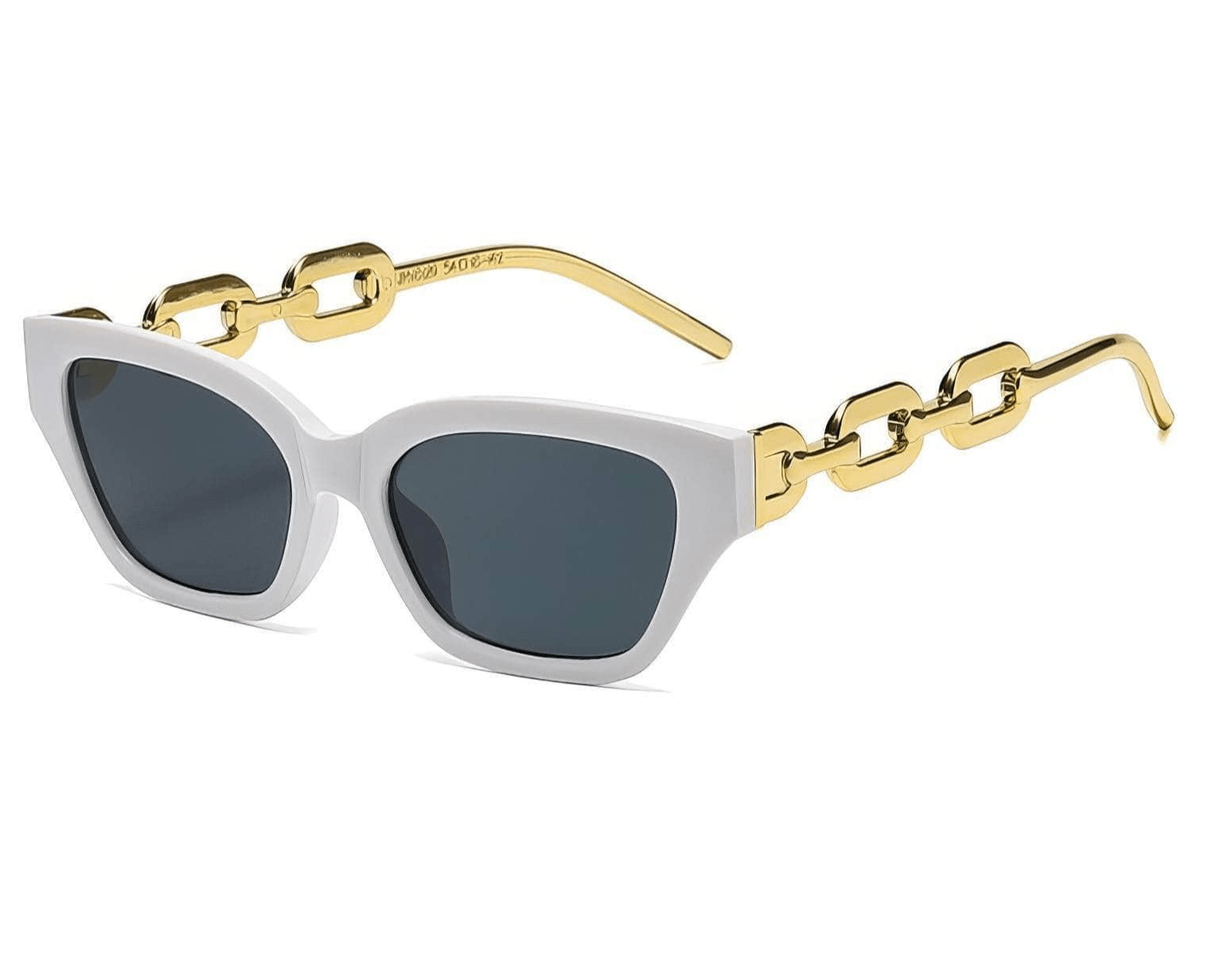 Charm Mirror Lens Chain Detailed Sunglasses White/Gray / Resin