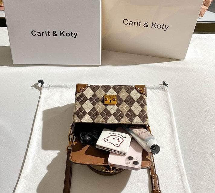 Charming Checkered Canvas Mini Box Bag