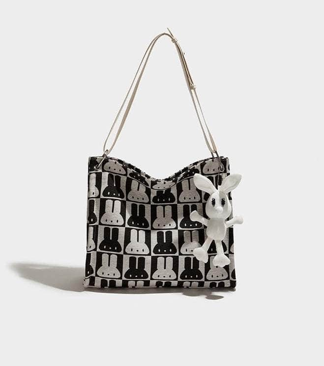 Charming Rabbit Print Tote Handbag