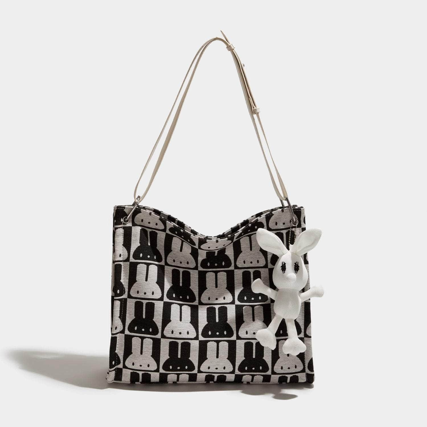 Charming Rabbit Print Tote Handbag Black