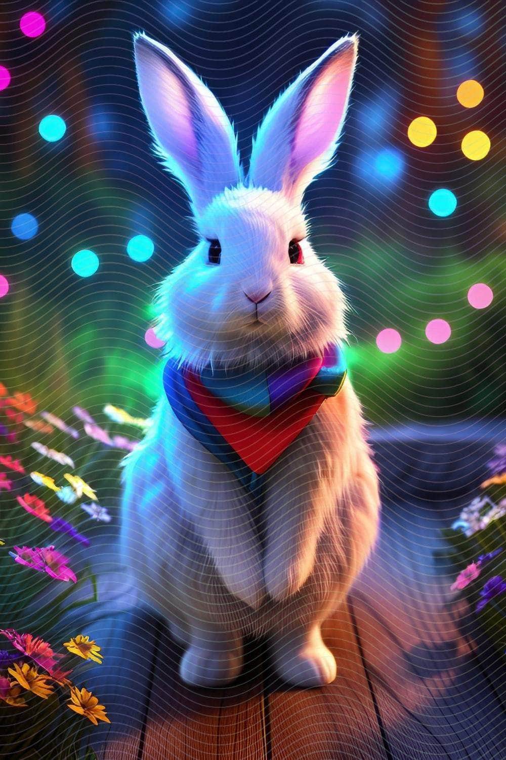 Charming White Rabbit-Adorable with Collar