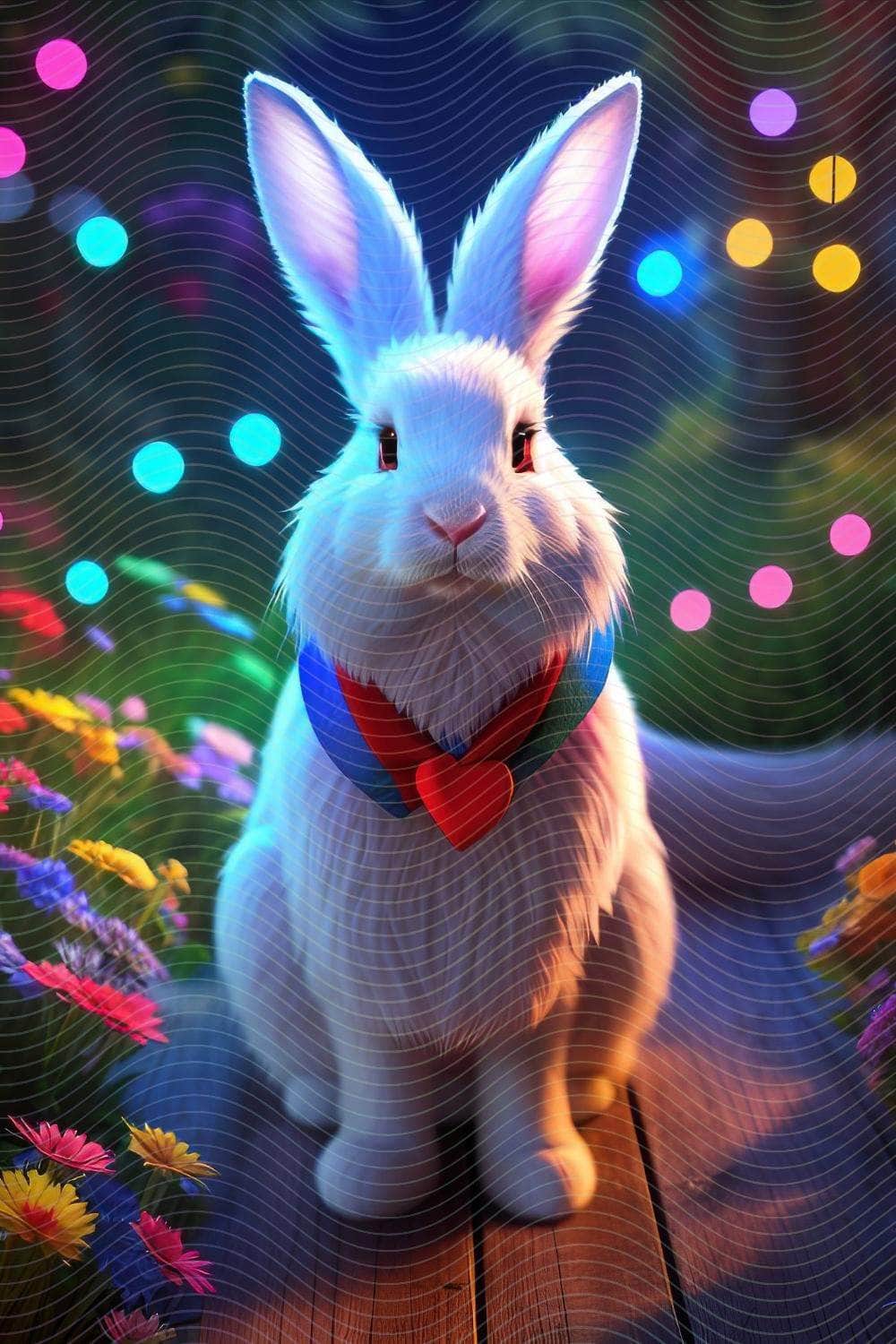 Charming White Rabbit-Adorable with Collar