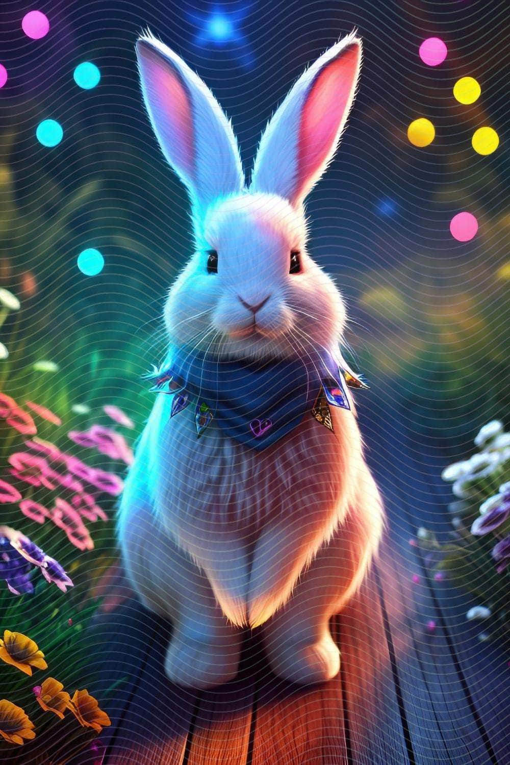 Charming White Rabbit-Adorable with Collar