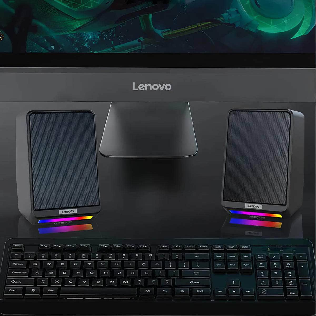 ChatGPT Lenovo TS38 RGB Gaming Speakers: Wired Surround Sound for Desktops TS38 Black