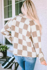 Checkered Snap Down Long Sleeve Jacket