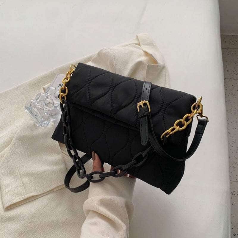 Chic Chain Strap Quilted Crossbody Purse Black