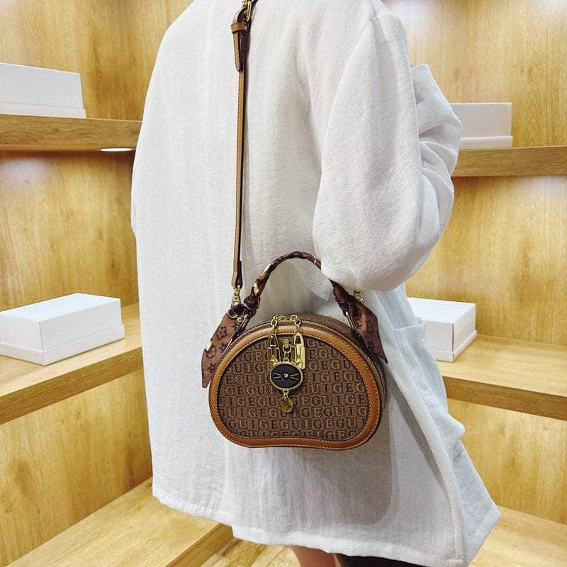 Chic Compact Leather Shoulder Bag with Scarf Detailing