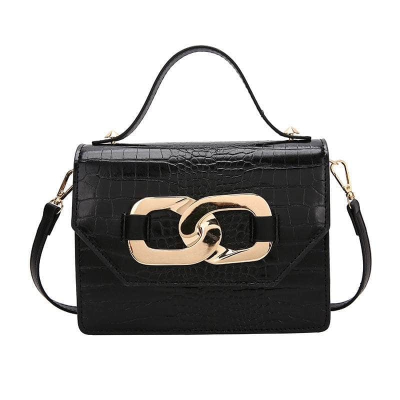 Chic Croc Shoulder Handbag Black