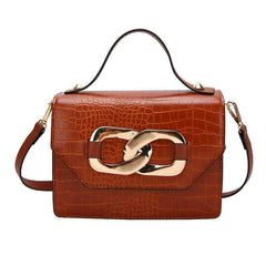 Chic Croc Shoulder Handbag Brown