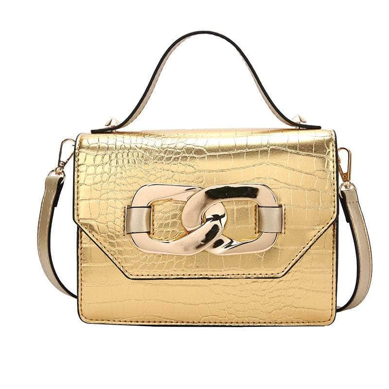 Chic Croc Shoulder Handbag Gold