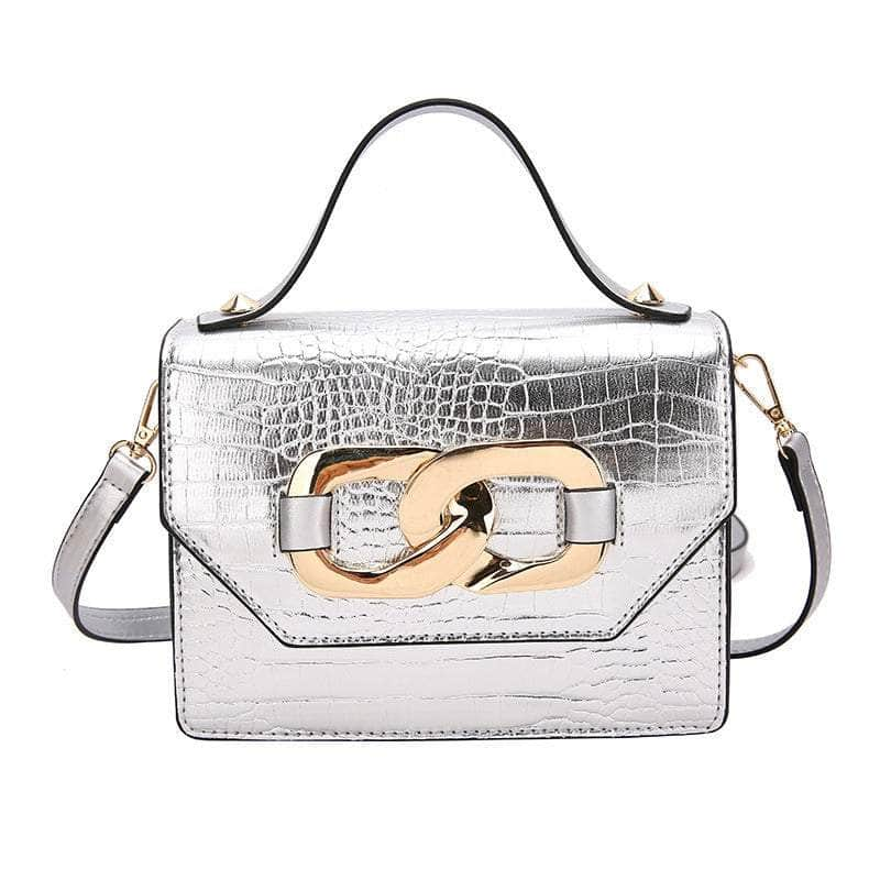 Chic Croc Shoulder Handbag Silver