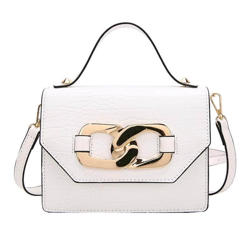 Chic Croc Shoulder Handbag White