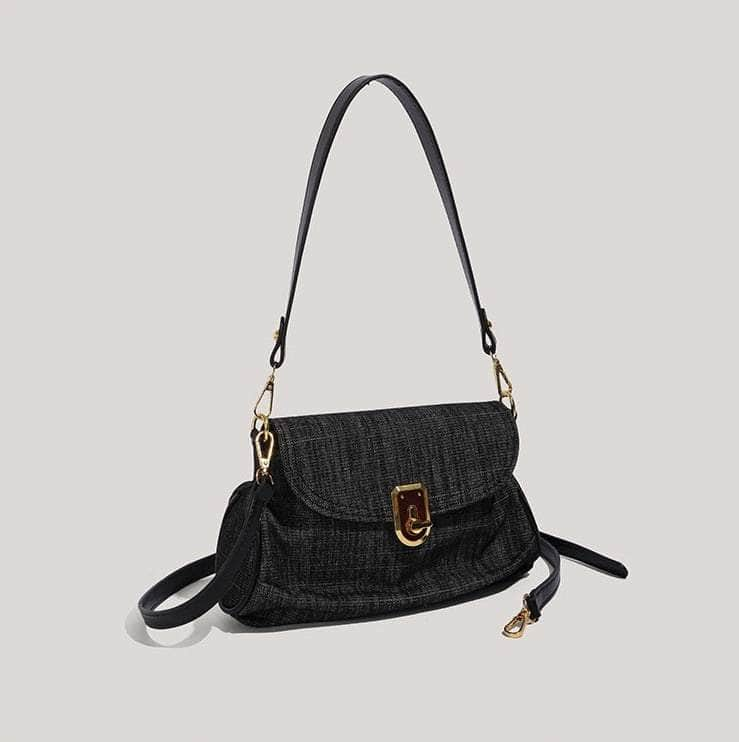 Chic Denim Shoulder Bag Black