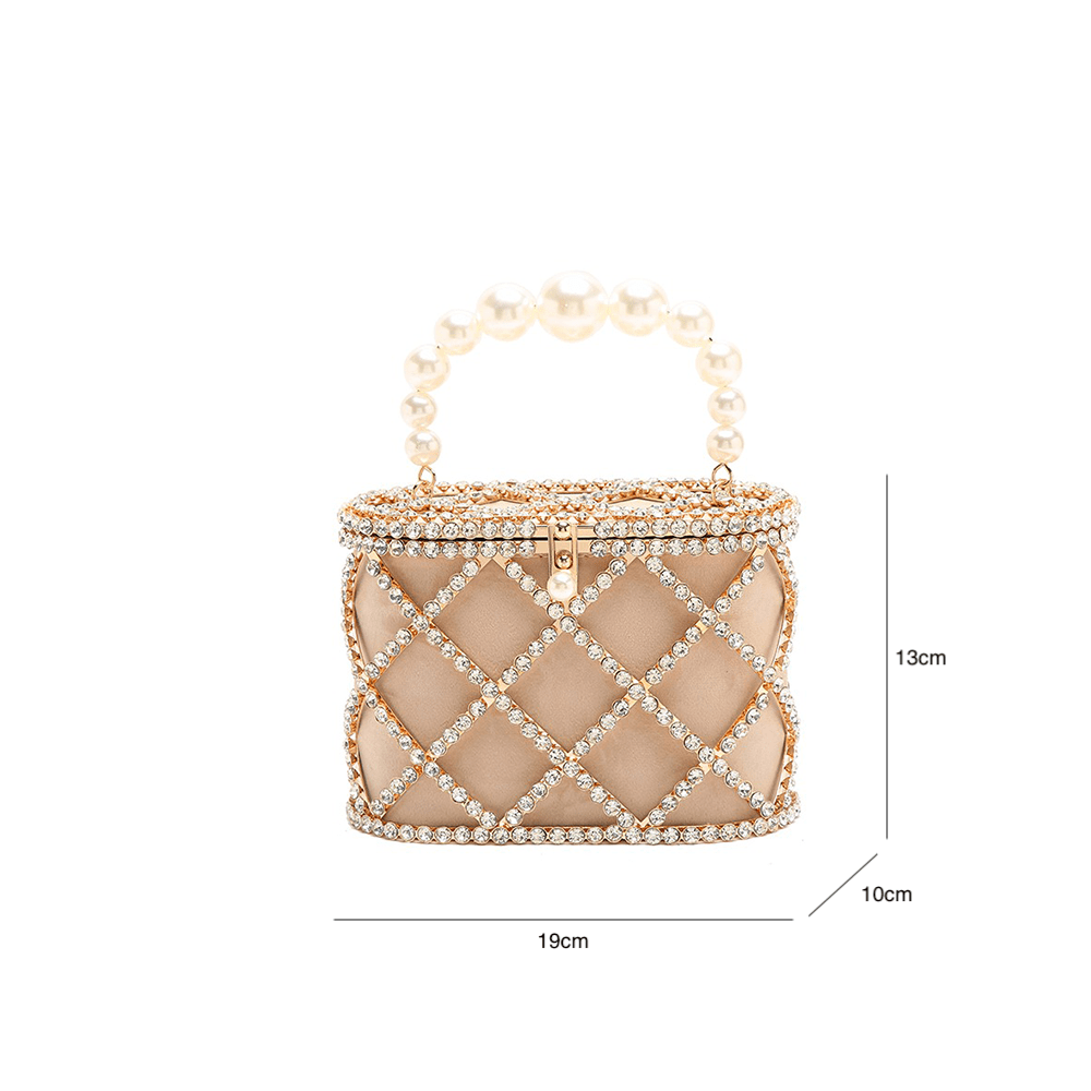 Chic Diamond-Studded Metal Basket Purse