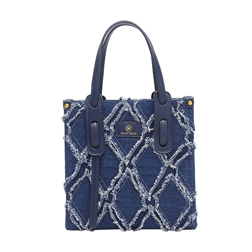 Chic Frayed Hem Blue Denim Tote Bag