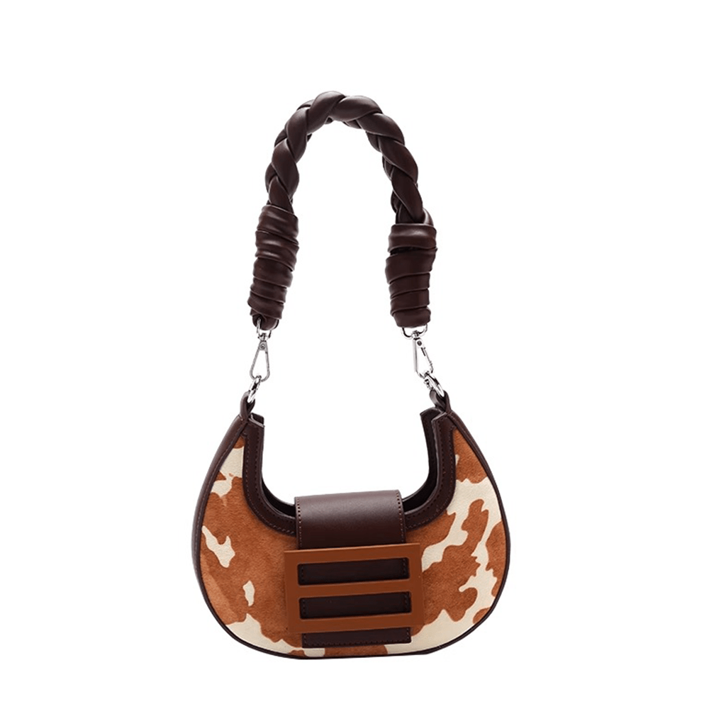 Chic Leather Cow Print Half-Moon Armpit Bag