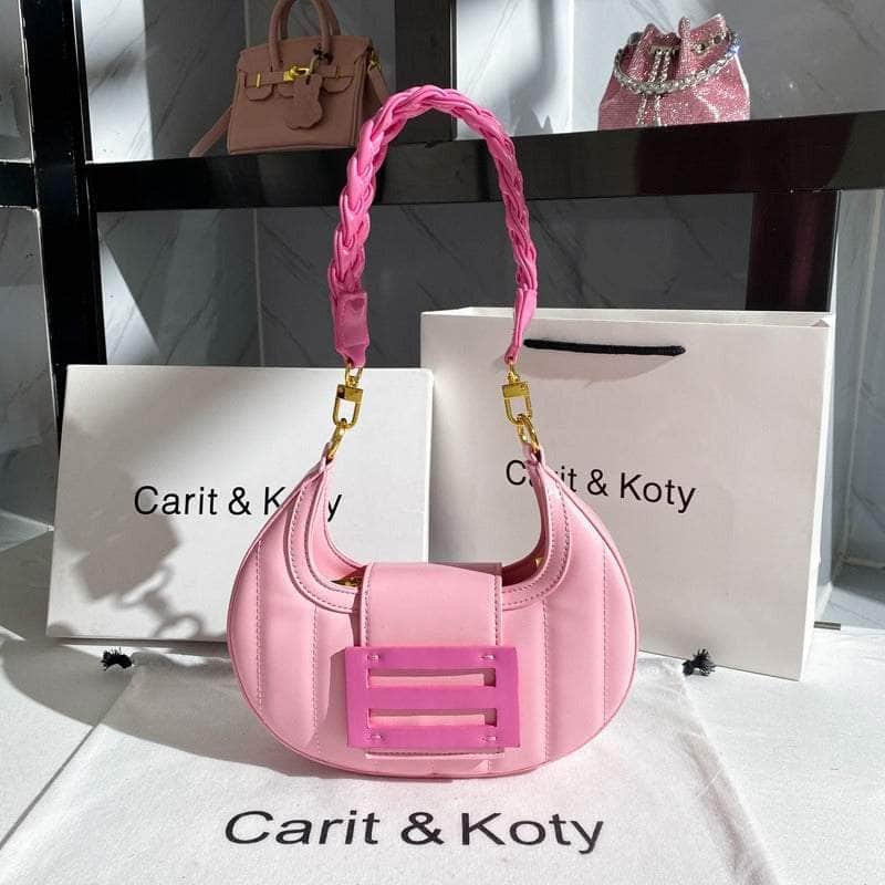 Chic Metal Decor Braided Strap Bag Pink