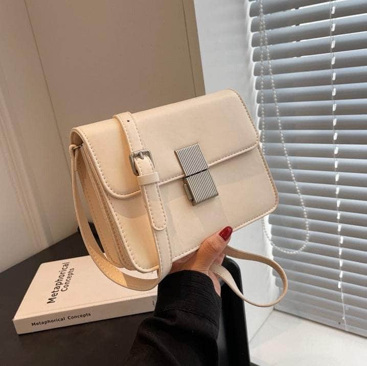 Chic Metal Lock Shoulder Crossbody Bag Ivory / Large