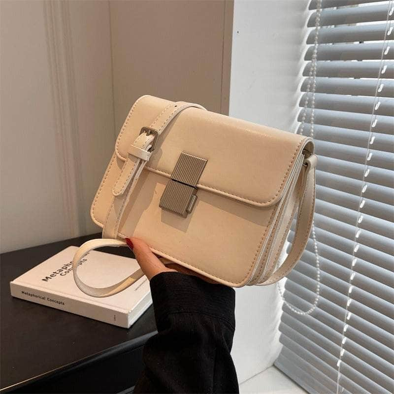 Chic Metal Lock Shoulder Crossbody Bag Ivory / Small