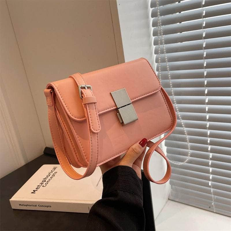 Chic Metal Lock Shoulder Crossbody Bag Pink / Small