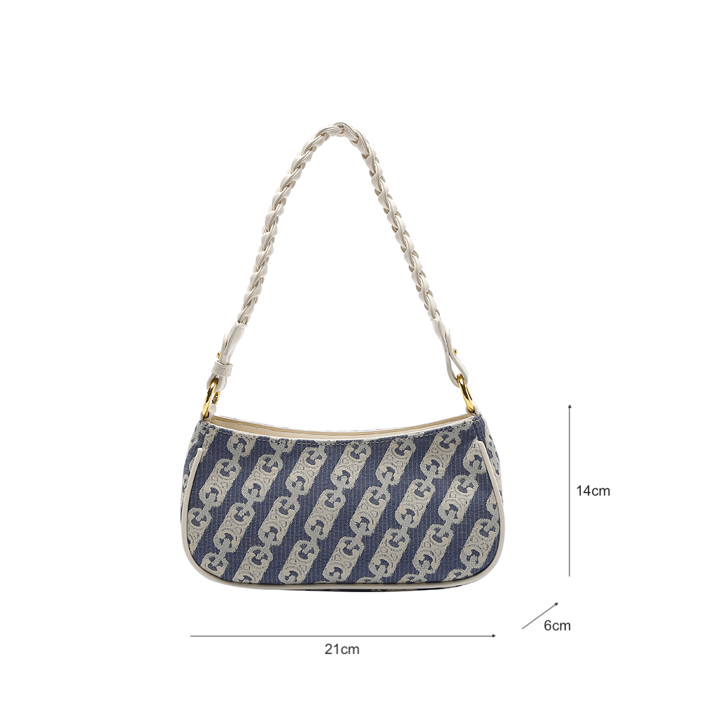 Chic Monogram Denim Bag with Braided Handle