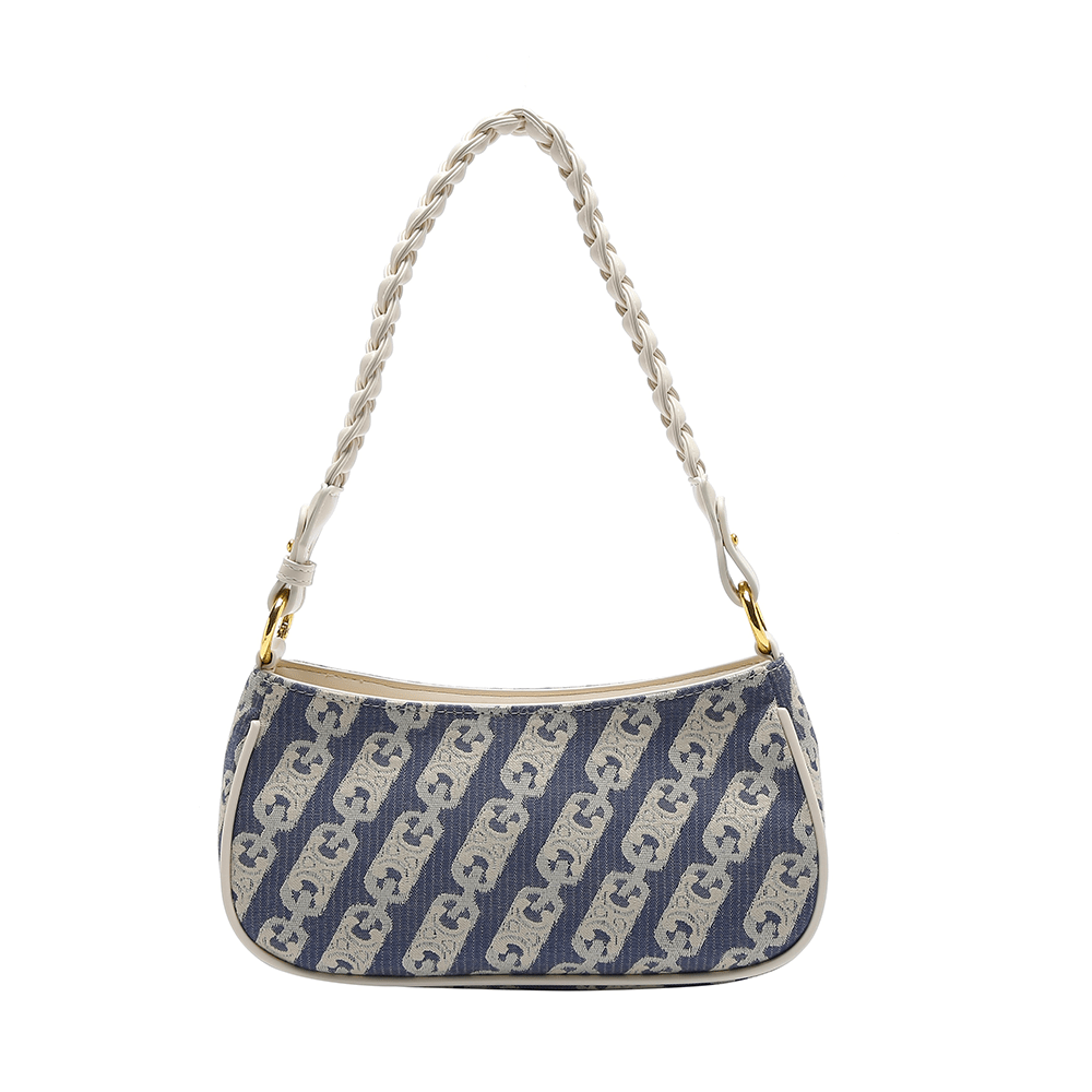 Chic Monogram Denim Bag with Braided Handle