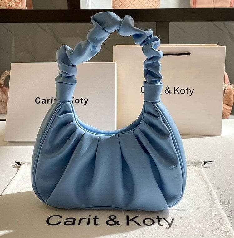 Chic Pleated Ruched Mini Hobo Handbag Blue