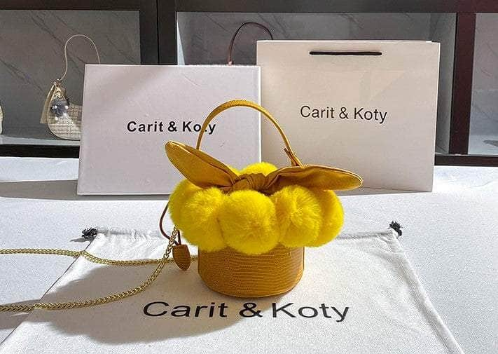 Chic Pompom Mini Bucket Bag Yellow